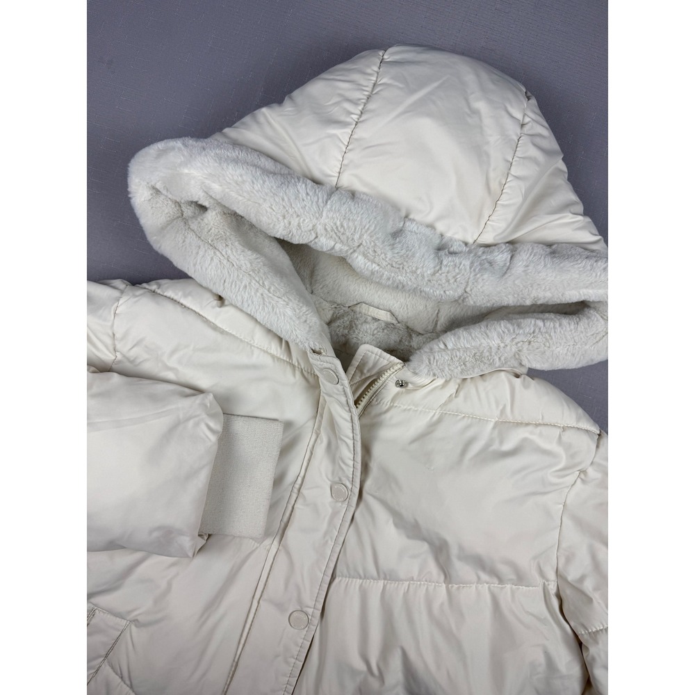 Hollister Ultimate Puffer Jacket Cream Faux Fur Lined Hooded Coat Small